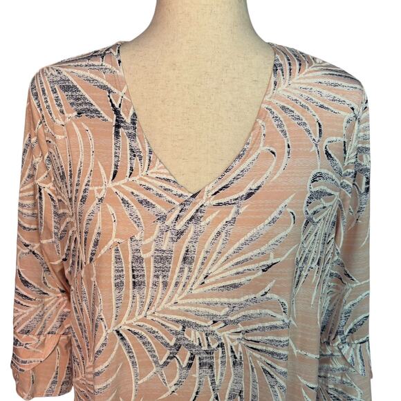 Clara Sun Woo Tunic Blouse Top Large Pink Floral Artsy Stretch Flared Sleeve - Picture 2 of 6